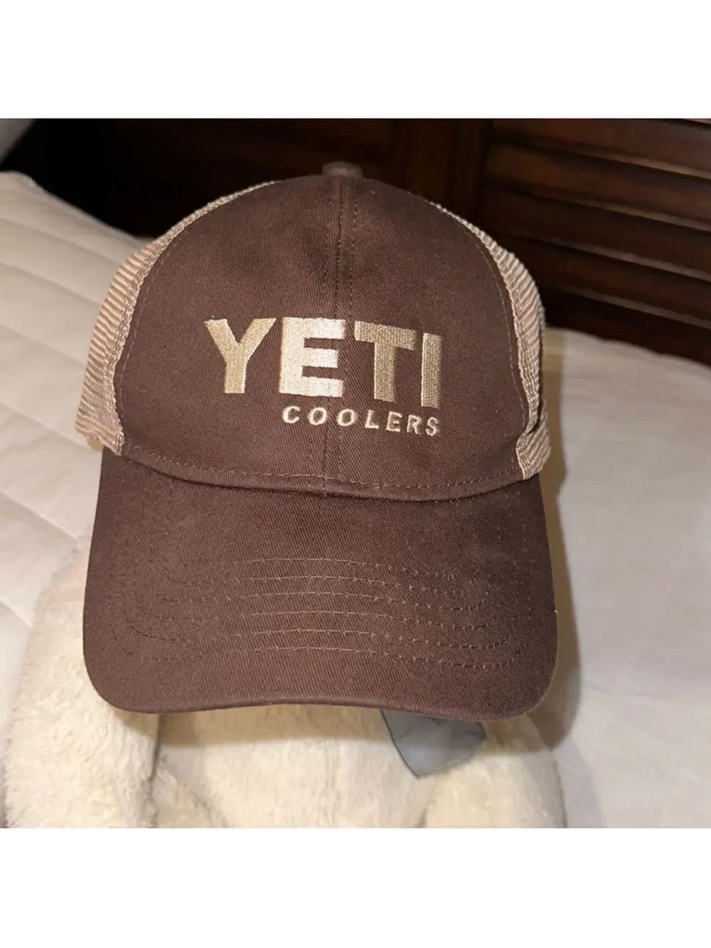 YETI OS Brown Tan Green YETI coolers Logo Front Mesh Trucker Cap